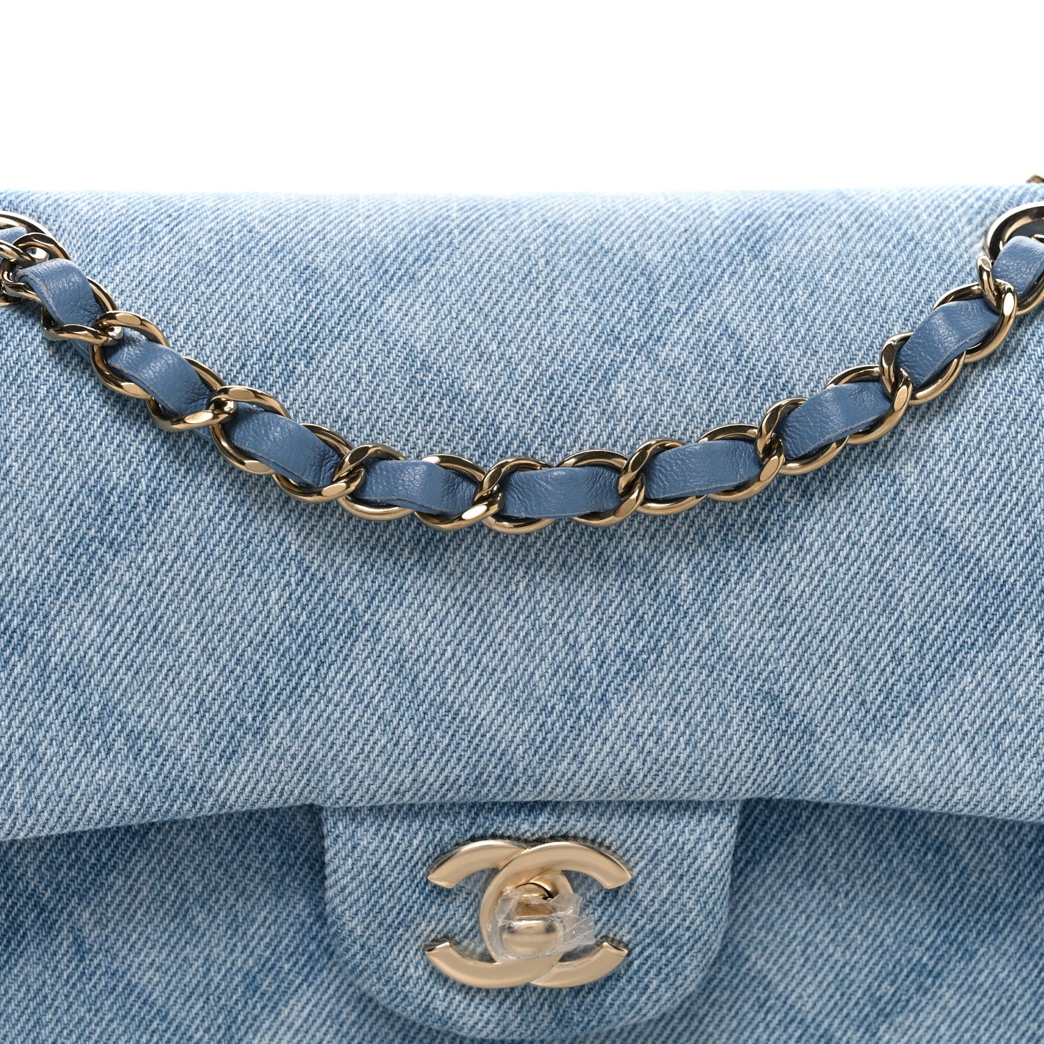 Chanel Printed Denim Quilted Small Double Flap Light Blue