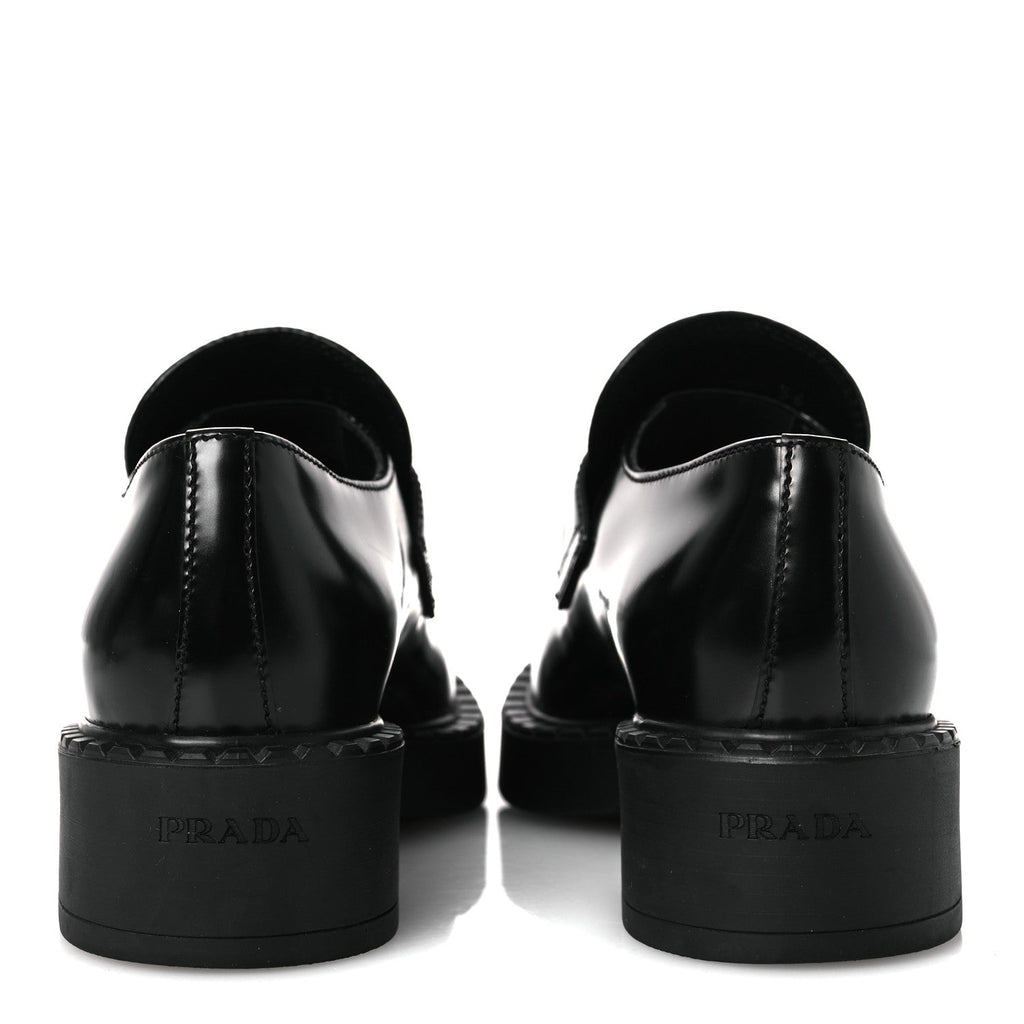 Prada Spazzolato Metal Triangle Logo 50mm Loafers 36 Black
