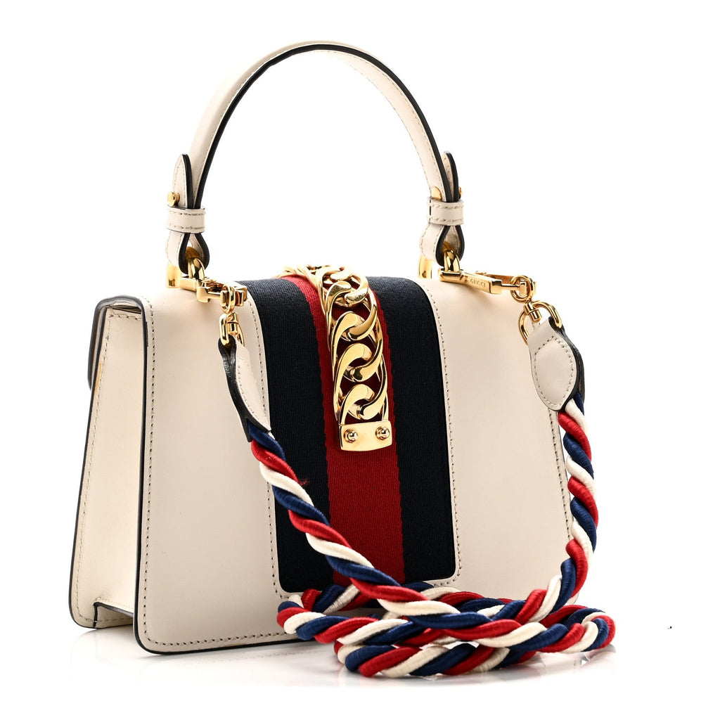 Gucci Calfskin Mini Sylvie Top Handle Bag White