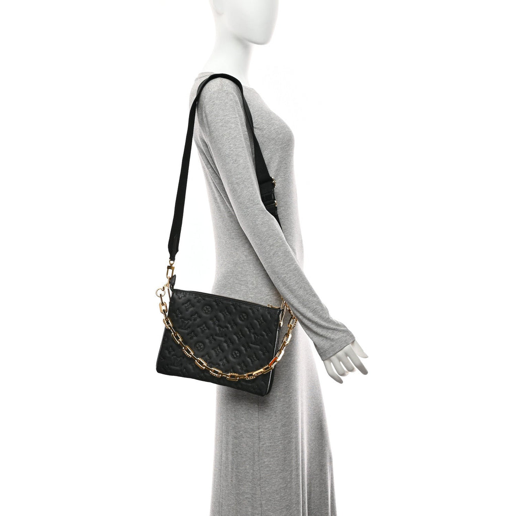Louis Vuitton Lambskin Embossed Monogram Coussin PM Black