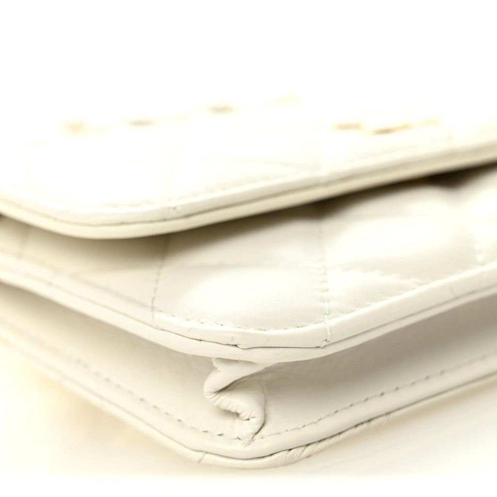 Chanel Calfskin Quilted Mini Maxi Pearls Wallet On Chain WOC White