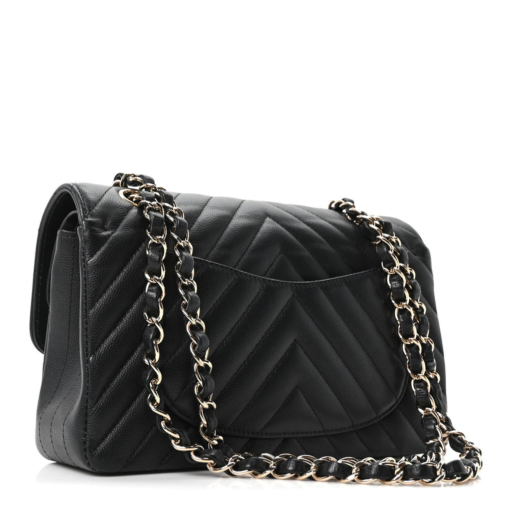 Chanel Caviar Chevron Quilted Small Double Flap Black