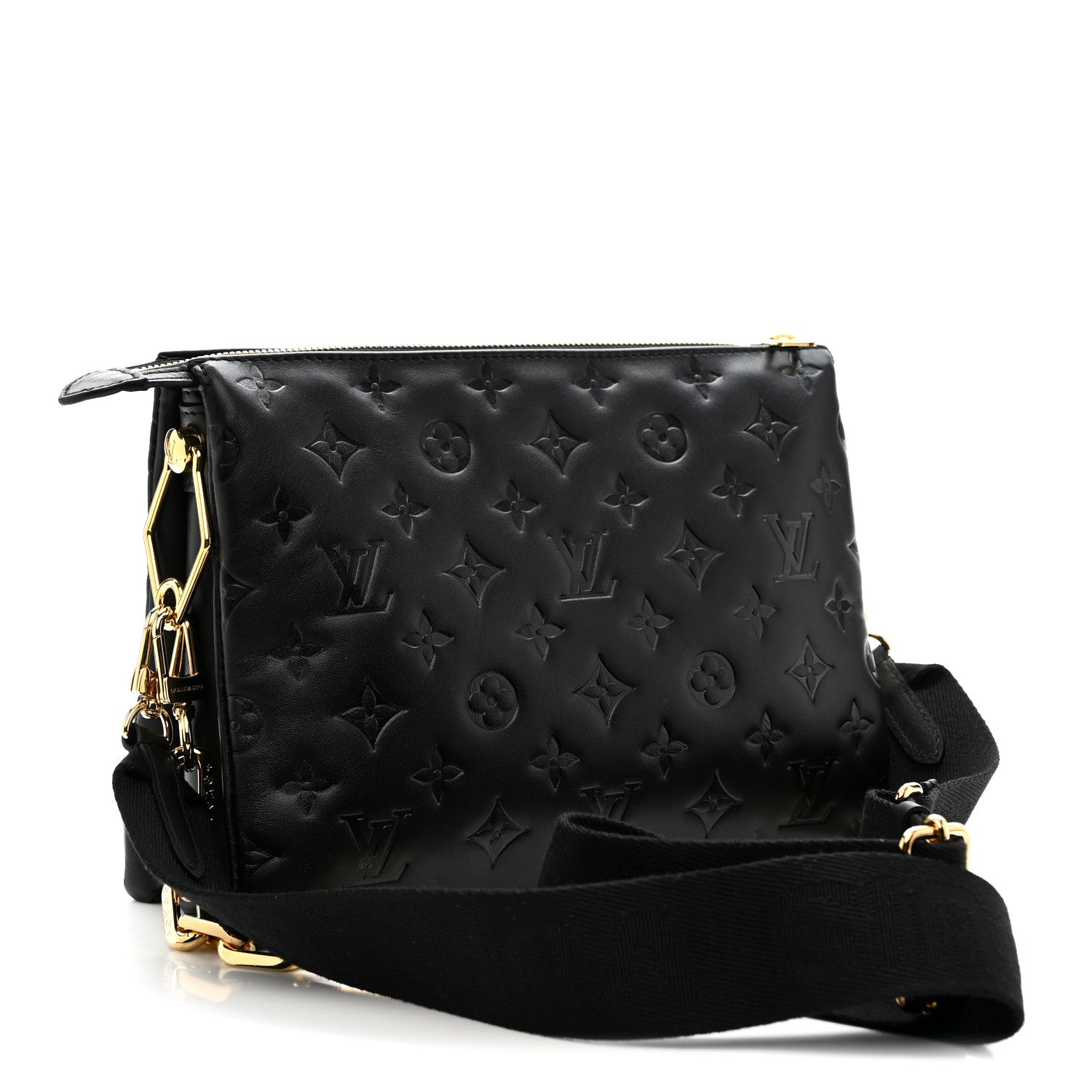 Louis Vuitton Lambskin Embossed Monogram Coussin PM Black