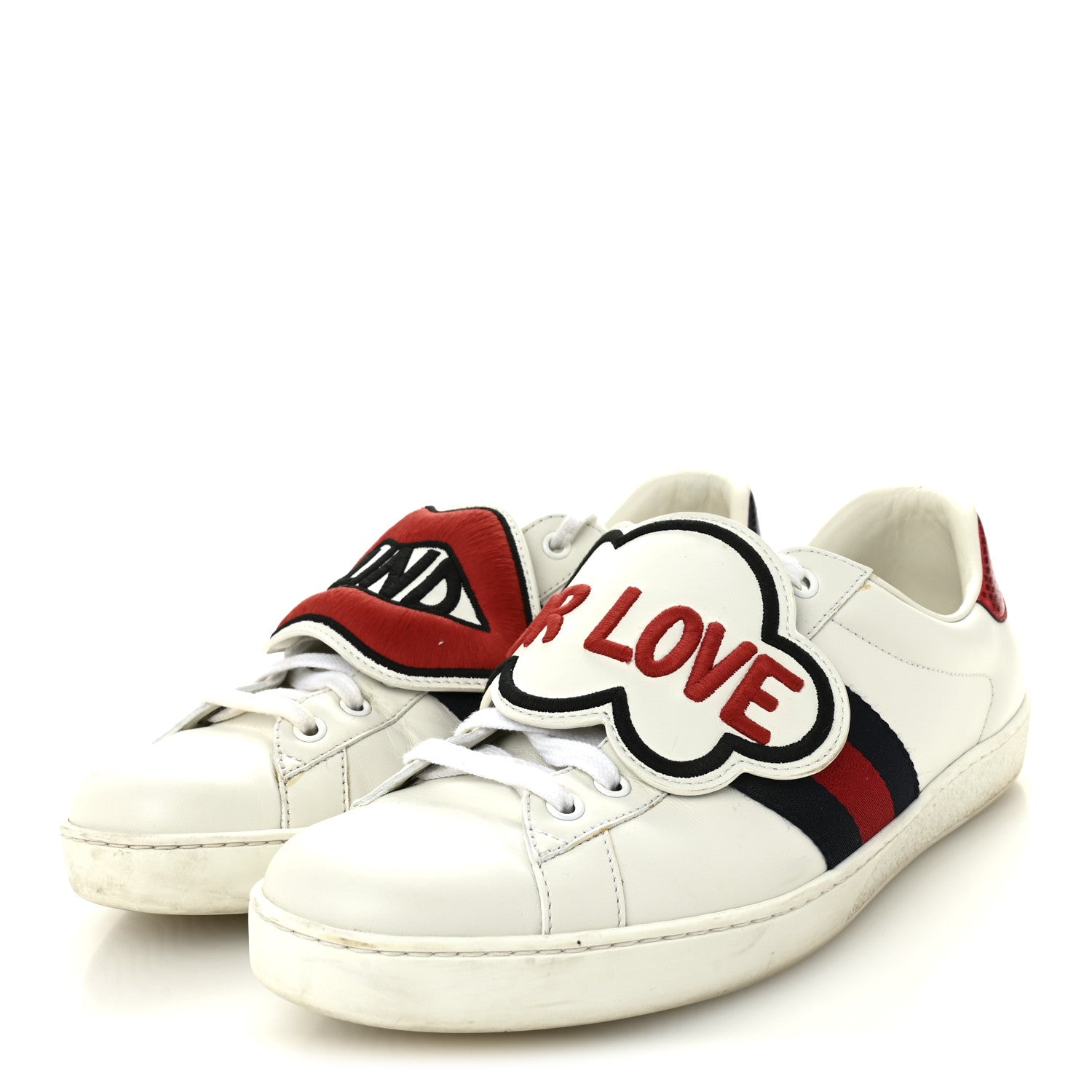 Gucci Calfskin Ayers Web Blind for Love Embroidered Mens Ace Sneakers 10 White