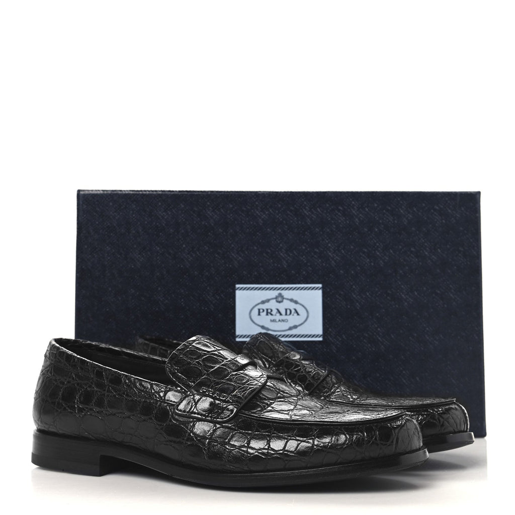 Prada Crocodile Mens Loafers 7 Black