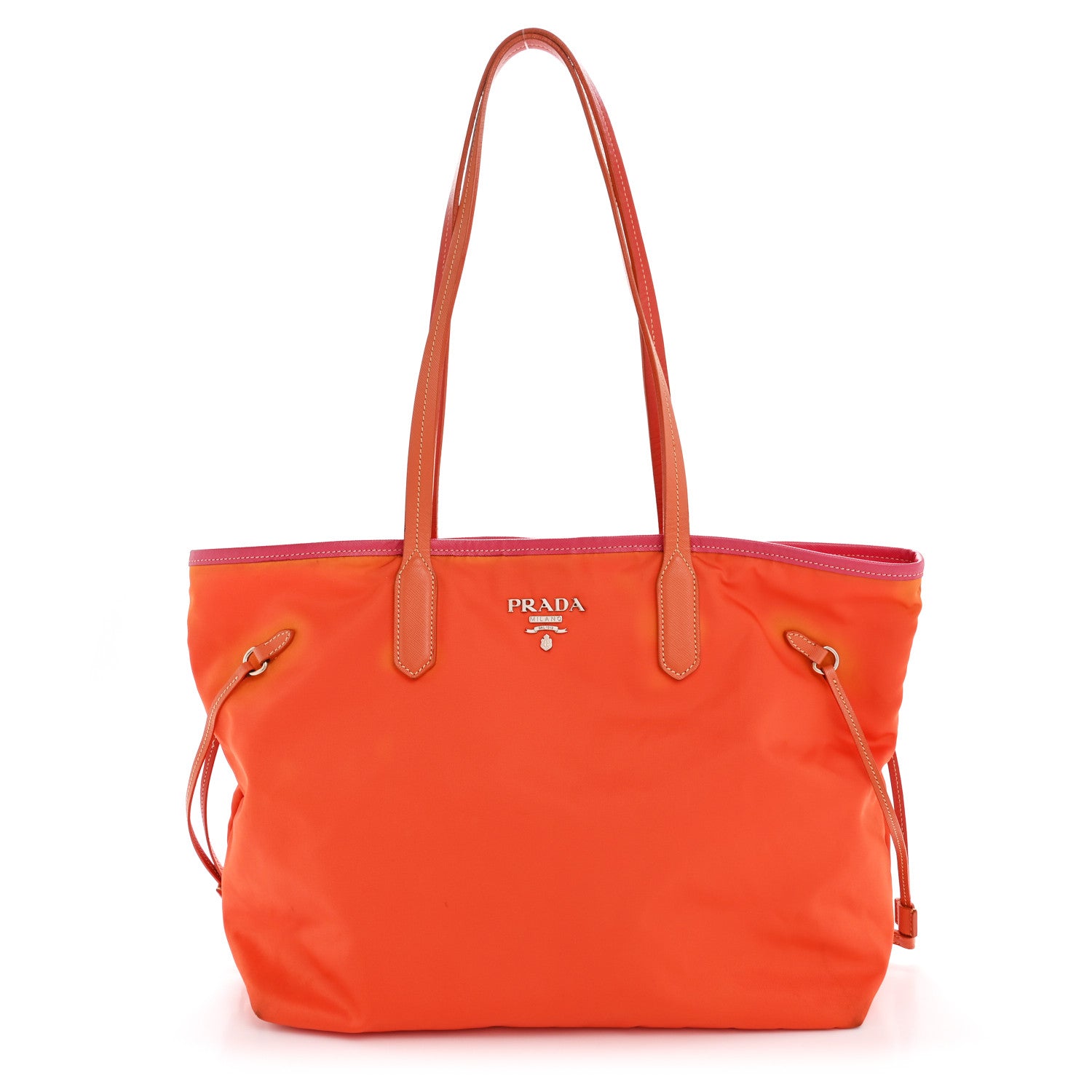 Prada Tessuto Nylon Saffiano Tote Papaya Ibisco