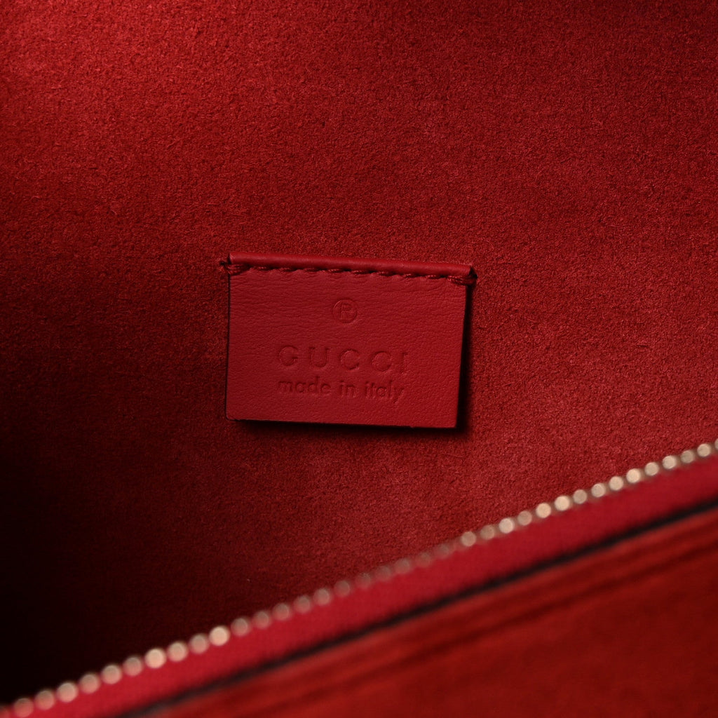 Gucci GG Supreme Monogram Suede Small Dionysus Shoulder Bag Beige Ebony Vulcanic Red