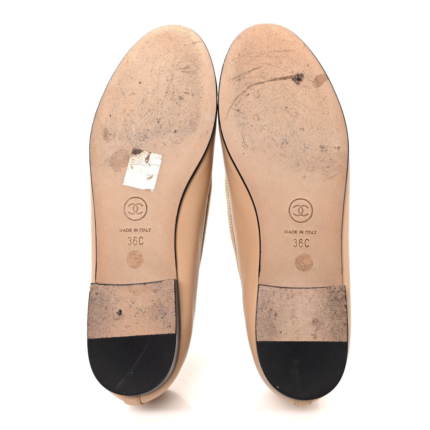 Lambskin Cap Toe CC Ballerina Flats 36 Beige Black