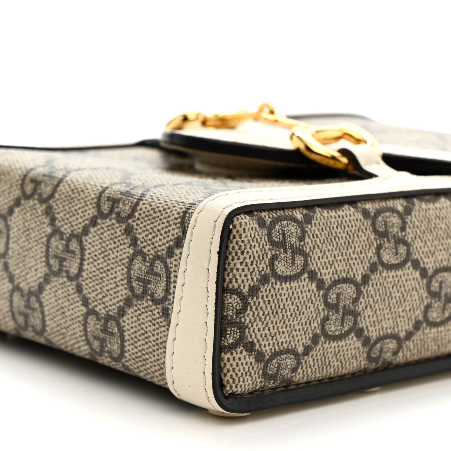Gucci GG Supreme Monogram Azalea Calfskin Mini Horsebit 1955 Crossbody Bag Beige Ebony Mystic White