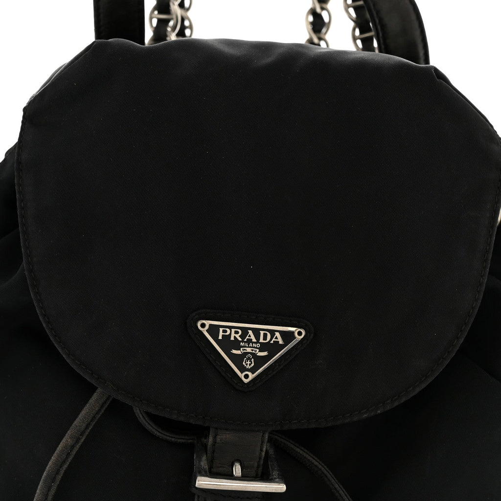 Prada Tessuto Nylon Vela Chain Backpack Black