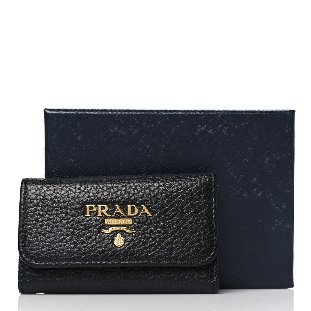 Prada Vitello Grain Move 6 Key Holder Black
