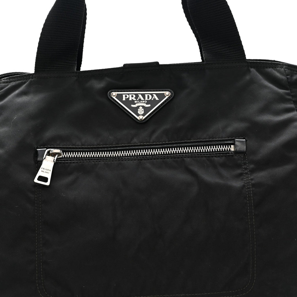 Prada Tessuto Nylon Zip Convertible Tote Black