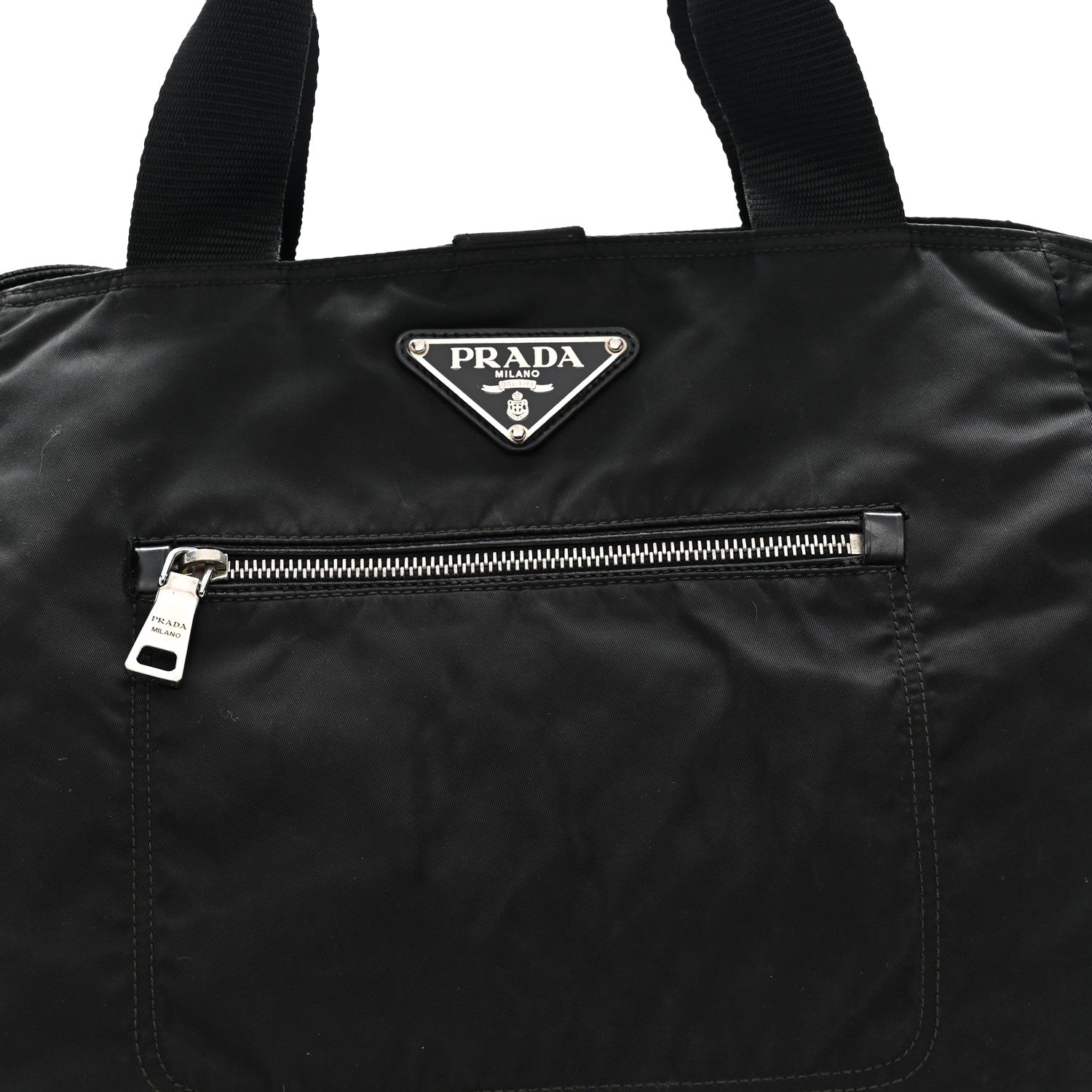 Prada Tessuto Nylon Zip Convertible Tote Black