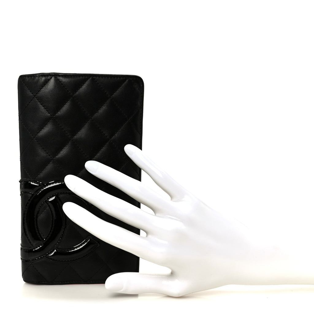 Calfskin Quilted Cambon Yen Wallet Black
