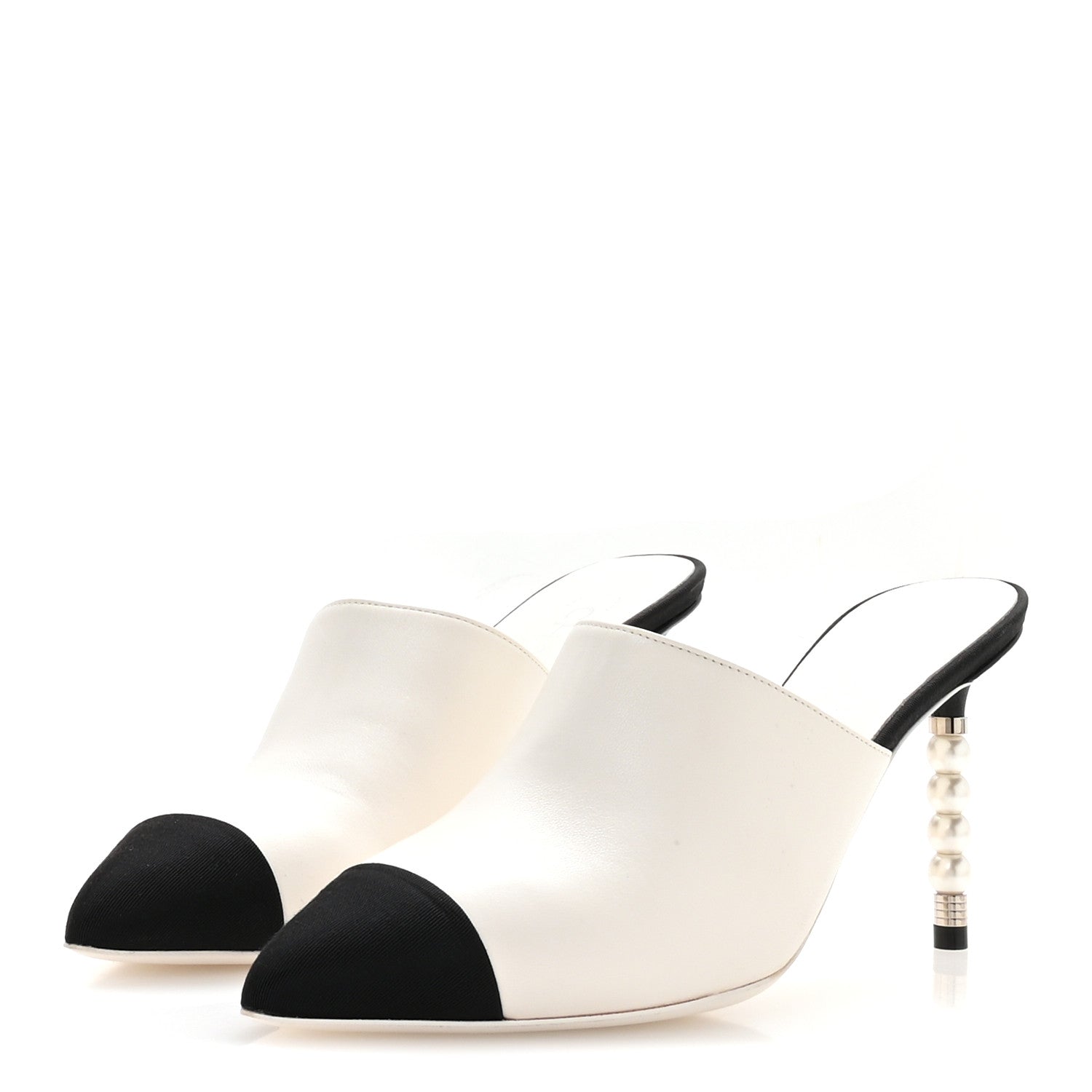 Lambskin Grosgrain Cap Toe Pearl Mule 38 Beige Black