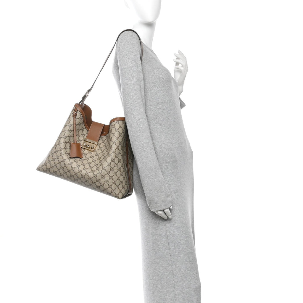 Gucci GG Icon Monogram Padlock Shoulder Bag Beige Dark Brown