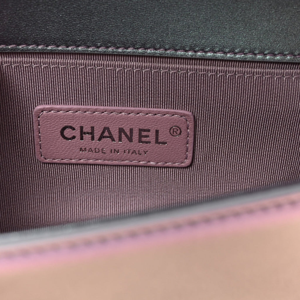 Chanel Iridescent Patent Calfskin PVC Quilted Small Boy Flap Light Purple