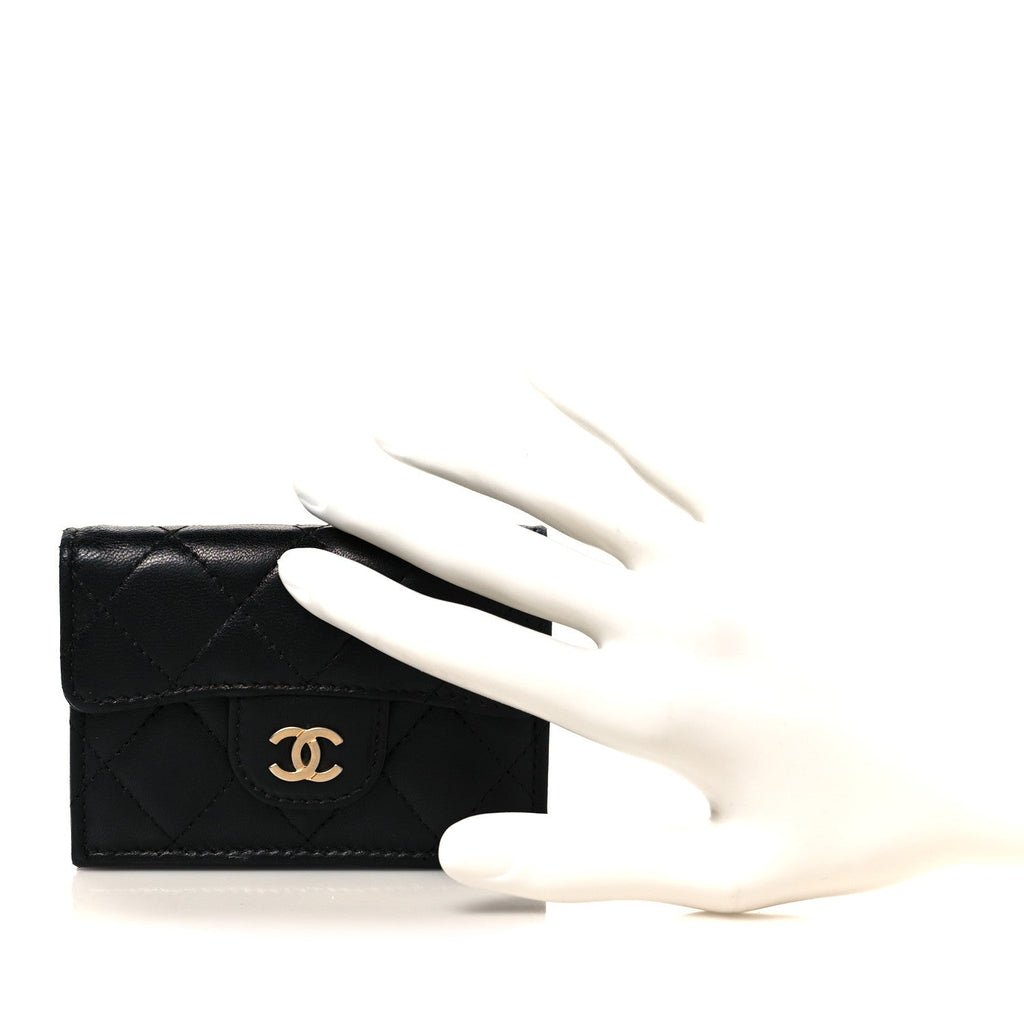 Lambskin Quilted Double Flap Wallet Black