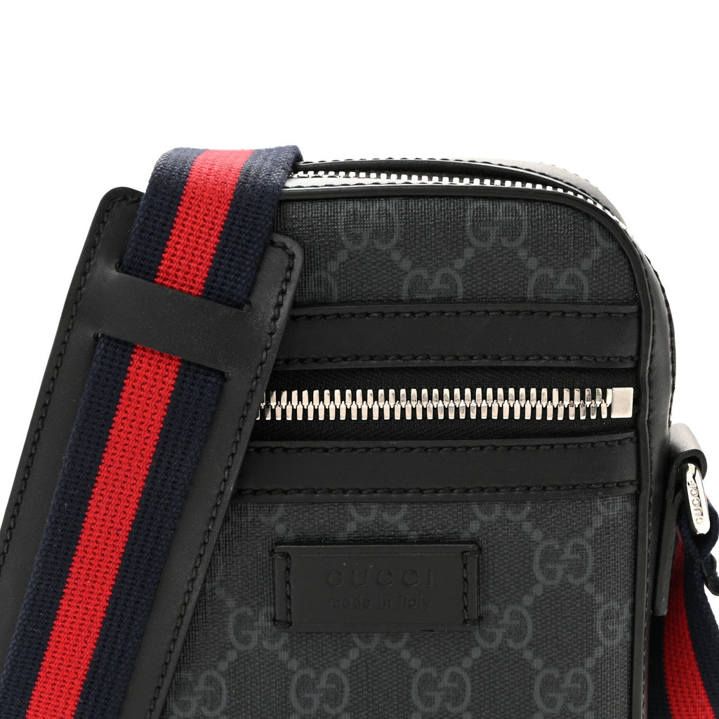 Gucci GG Supreme Monogram Appia Calfskin Web Small Camera Messenger Bag Black Grey