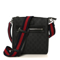 Gucci GG Supreme Monogram Web Small Flat Messenger Bag Black Grey