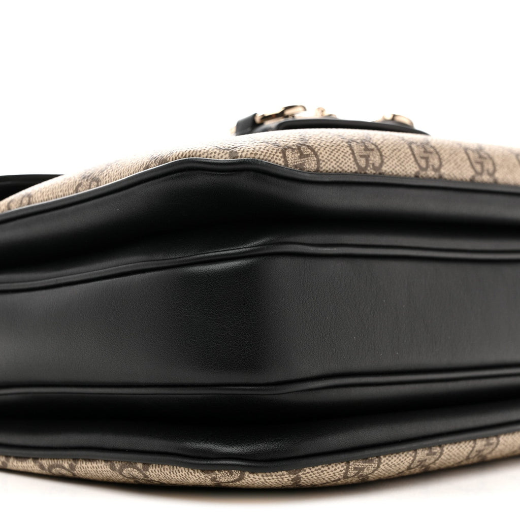 Gucci GG Supreme Monogram Horsebit 1955 Soft Small Shoulder Bag Beige Black