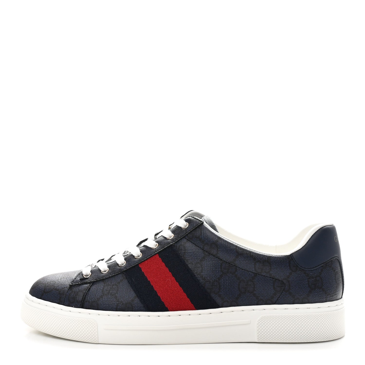 Gucci GG Supreme Monogram Ayers Web Mens New Ace Sneakers 8 Dark Blue