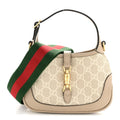 Gucci GG Supreme Monogram Textured Dollar Calfskin Mini Jackie 1961 Hobo Beige Mystic White Oatmeal