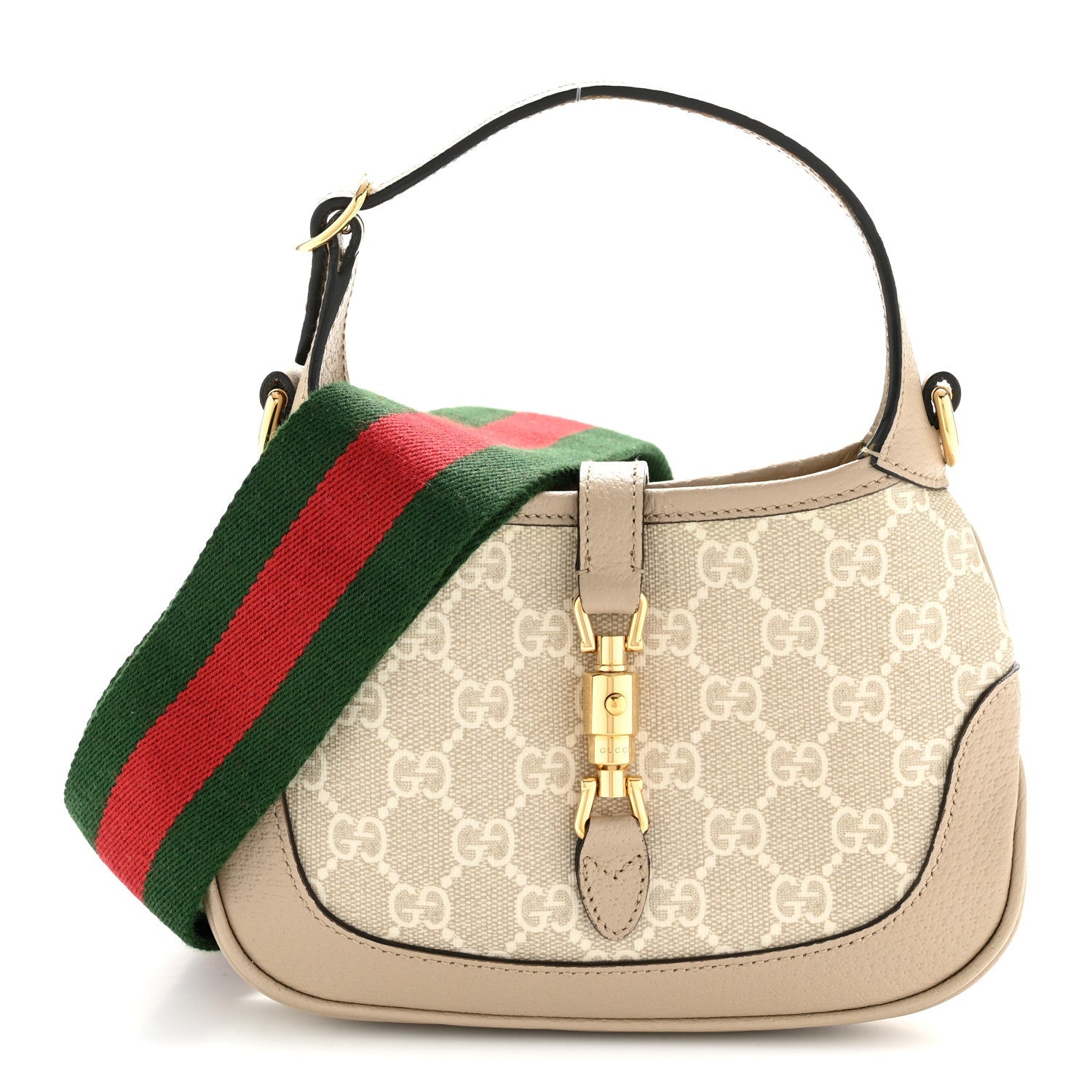 Gucci GG Supreme Monogram Textured Dollar Calfskin Mini Jackie 1961 Hobo Beige Mystic White Oatmeal