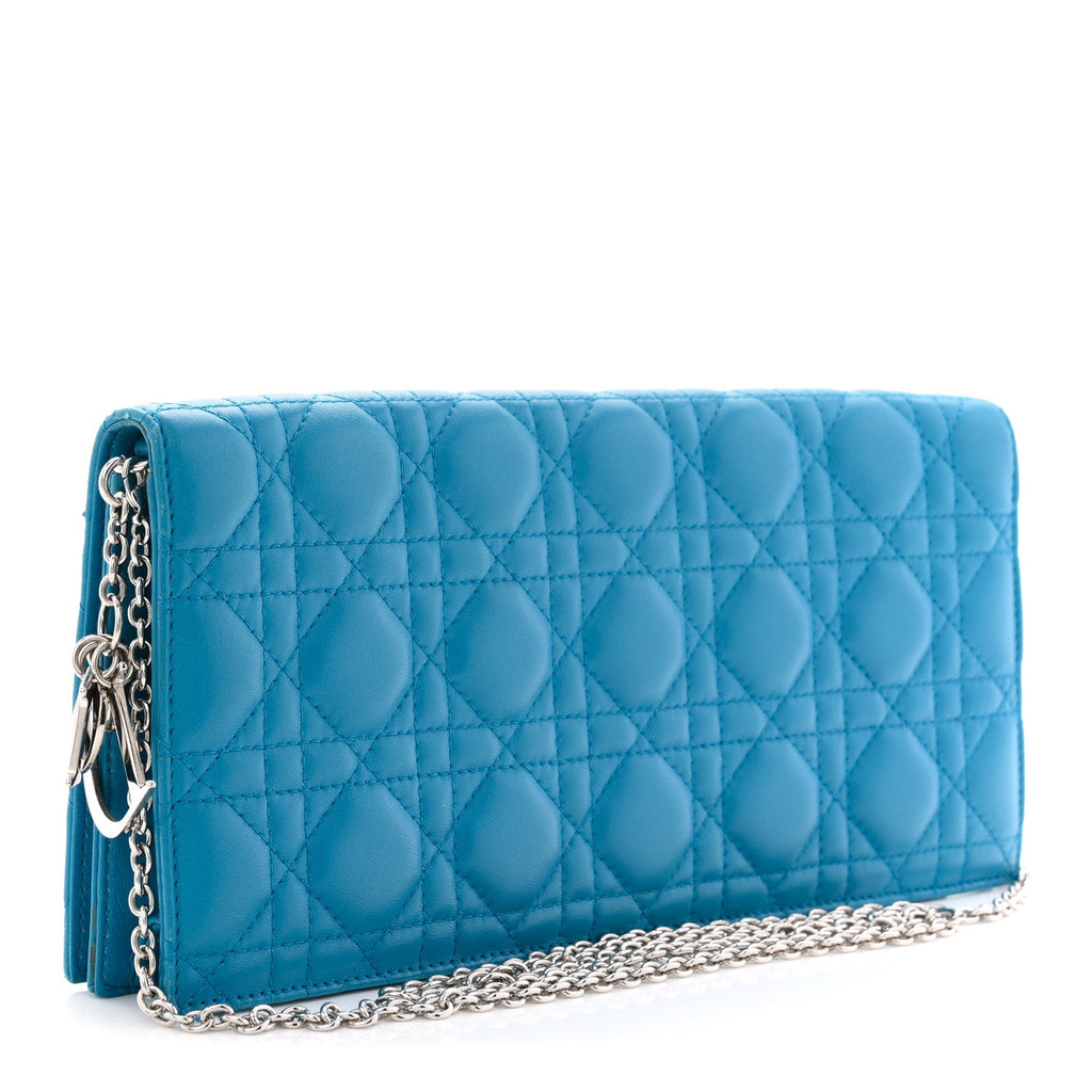 Christian Dior Lambskin Cannage Lady Dior Convertible Clutch Blue