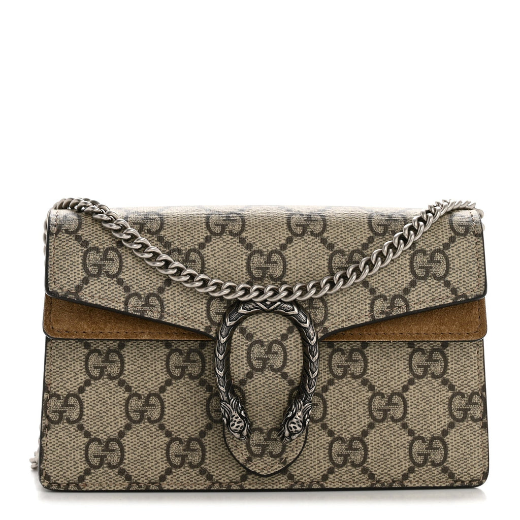 Gucci GG Supreme Monogram Super Mini Dionysus Shoulder Bag Taupe