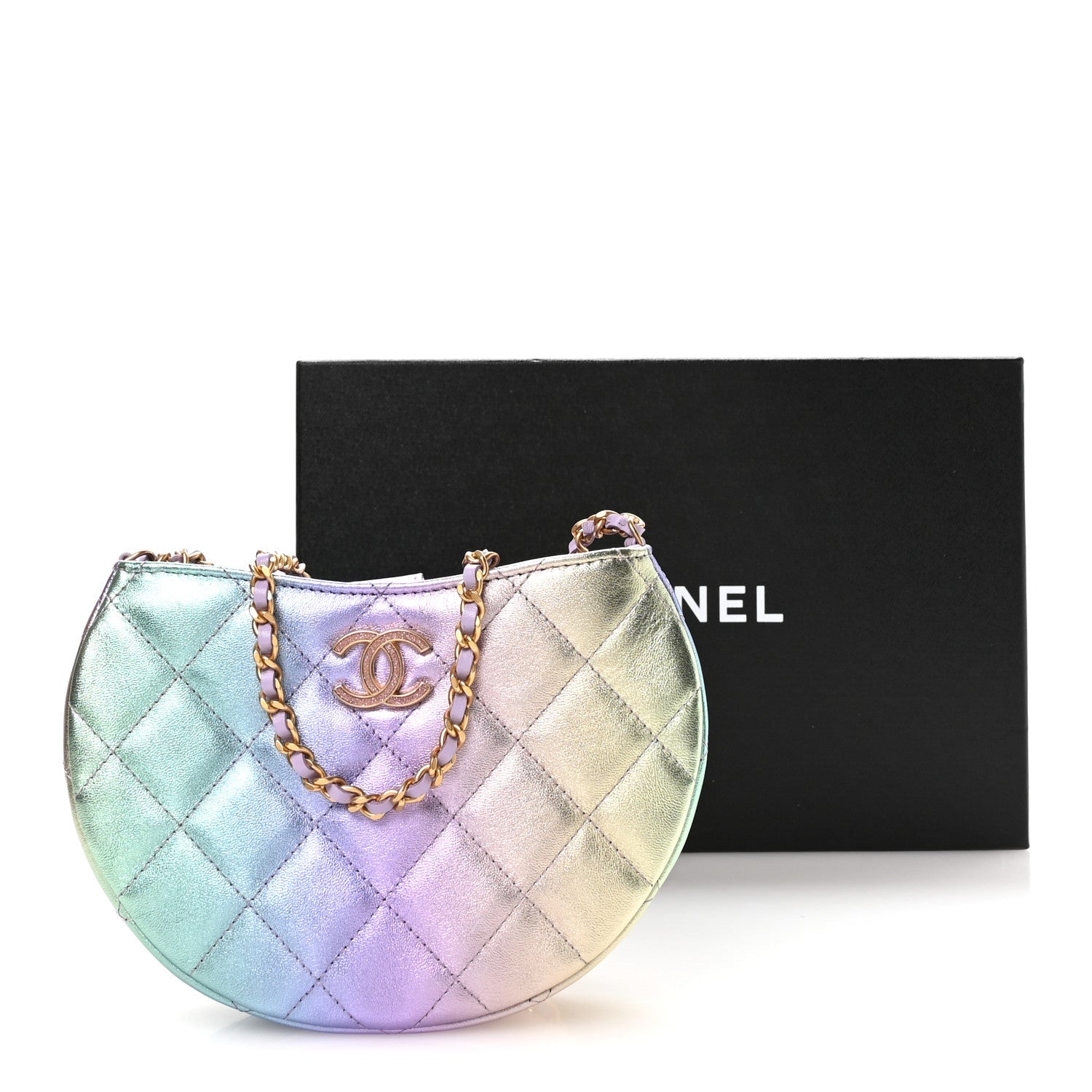 Chanel Gradient Metallic Lambskin Quilted Hobo Bag Pink Purple Green
