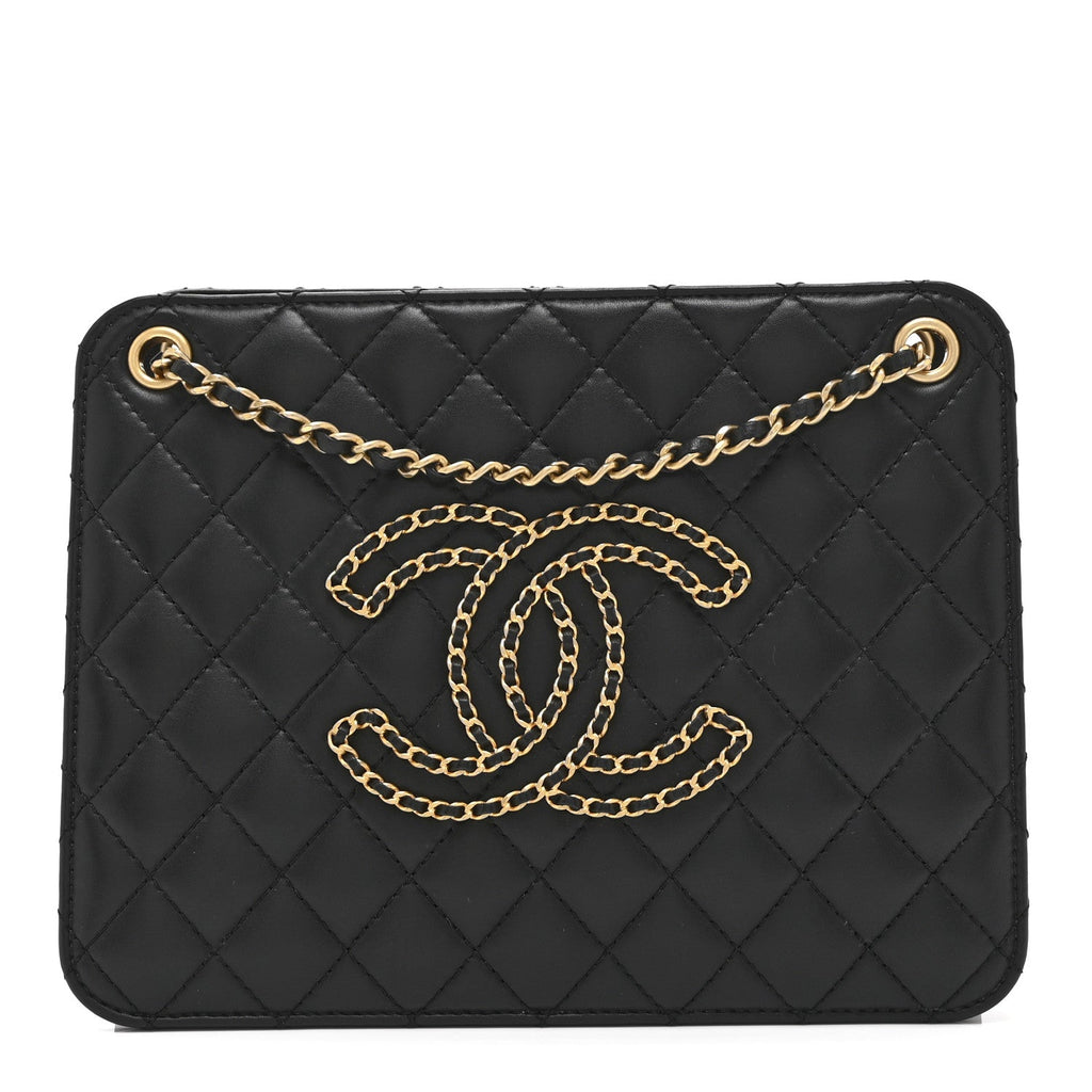 Chanel Calfskin Quilted CC Chain Accordion Tote Black