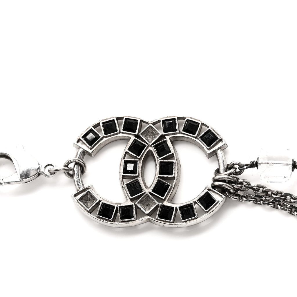 Metal Crystal CC Chain Belt Silver Black