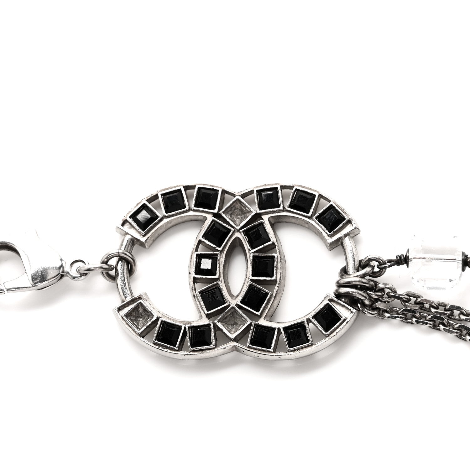 Metal Crystal CC Chain Belt Silver Black