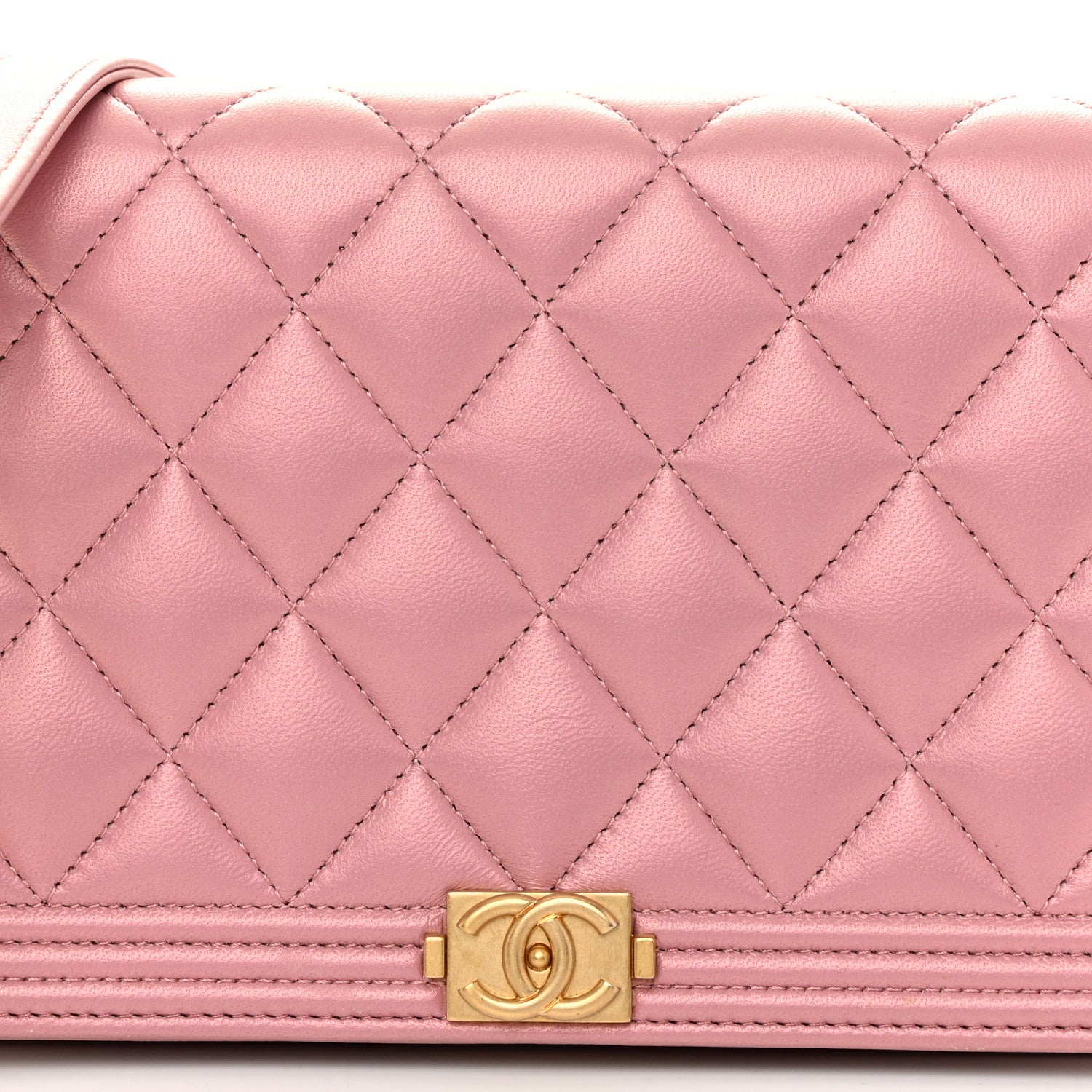 Chanel Metallic Lambskin Quilted Boy Wallet On Chain WOC Pink