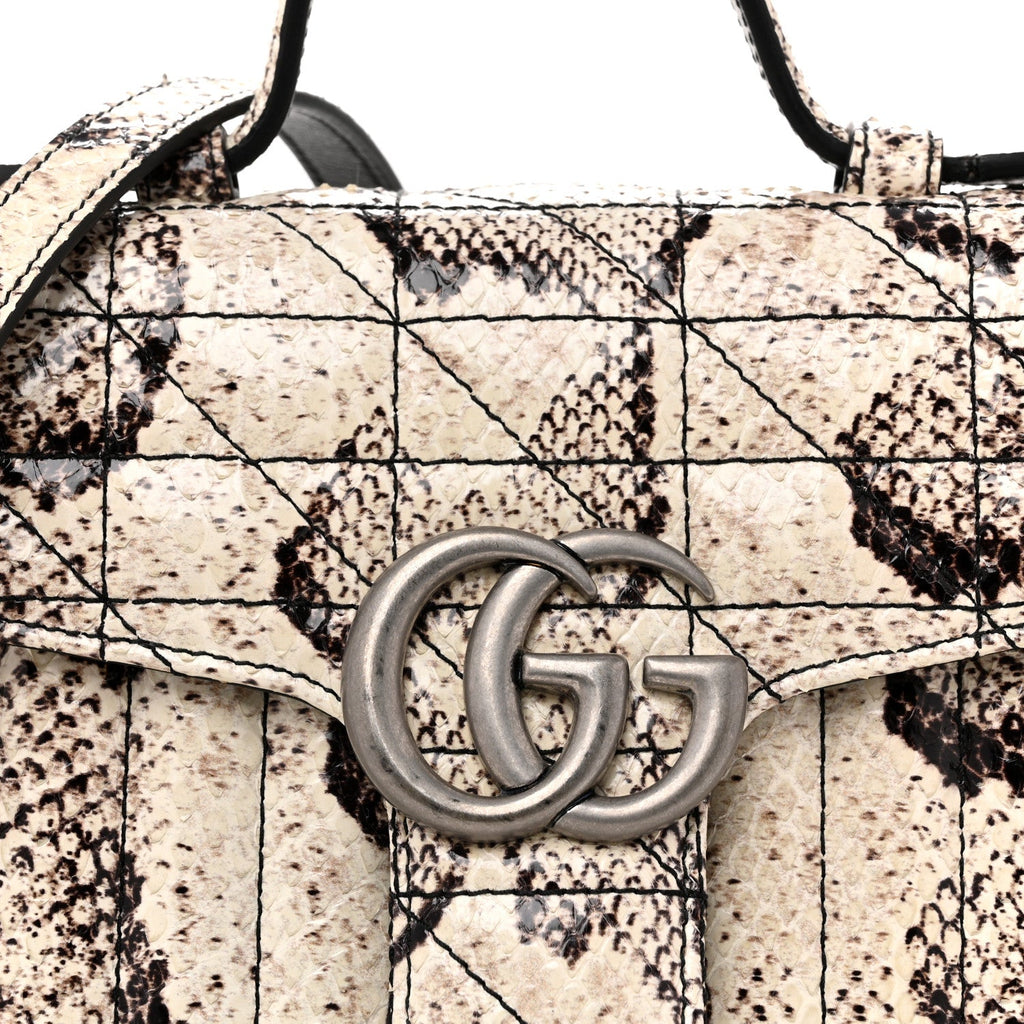 Gucci Snakeskin Matelasse Aria Mini GG Marmont Top Handle Shoulder Bag Roccia