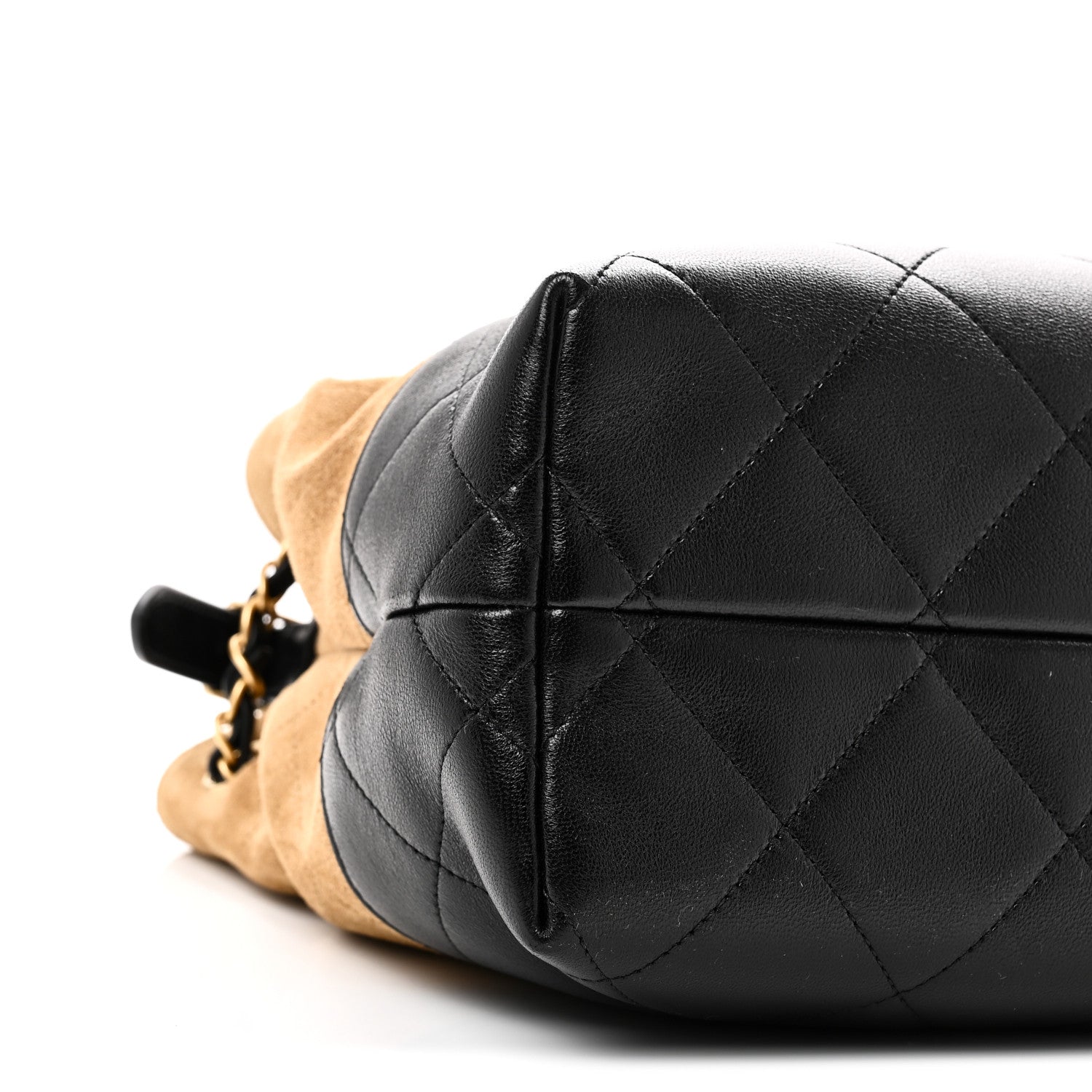 Chanel Suede Calfskin Shiny Lambskin Quilted Small Coco Base Shopping Bag Beige Black
