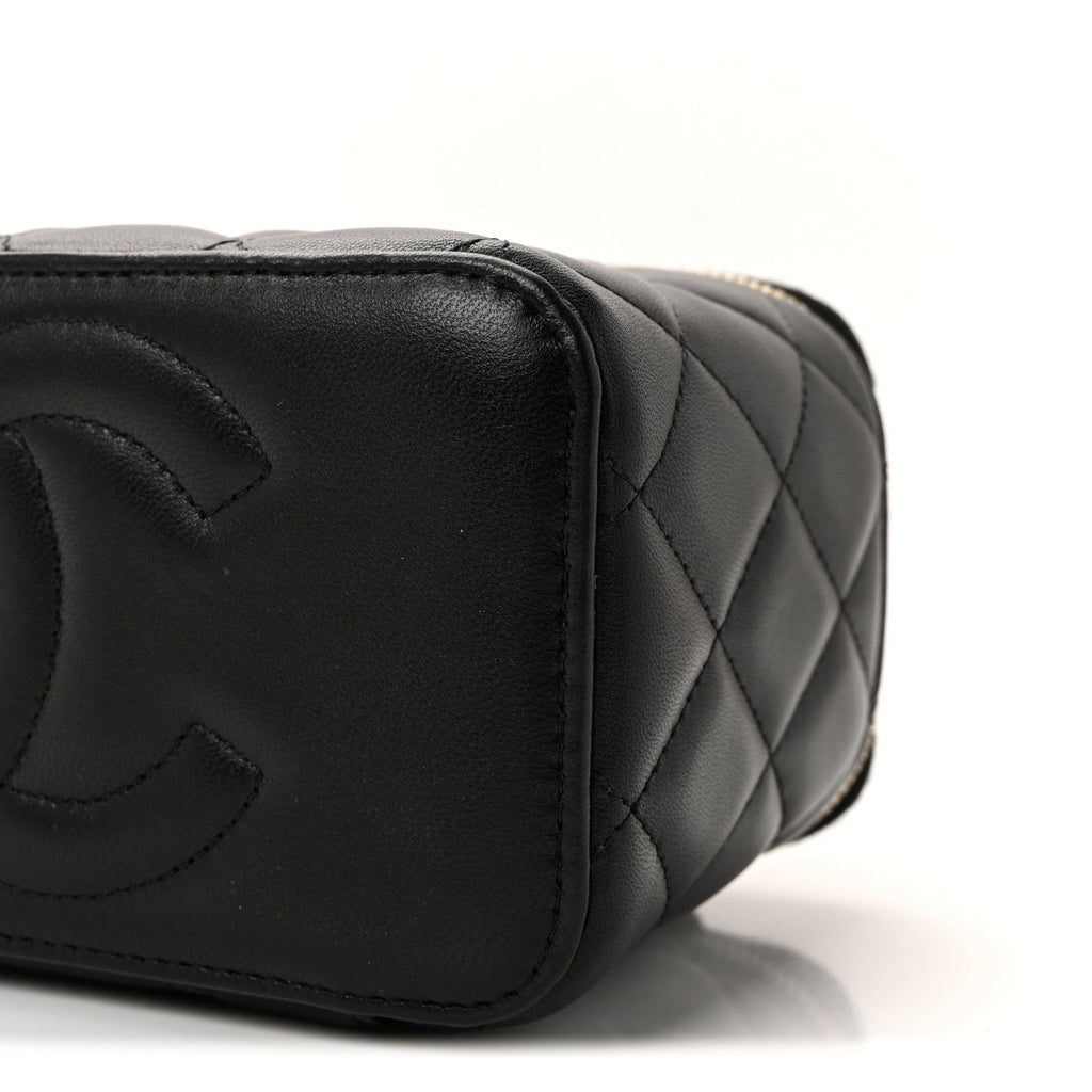 Chanel Lambskin Quilted Small Top Handle Vanity Case With Chain Black