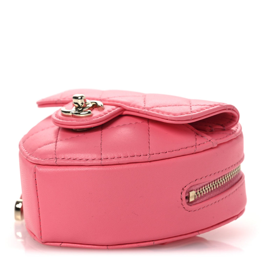 Chanel Lambskin Quilted CC In Love Heart Waist Belt Bag With Chain Pink