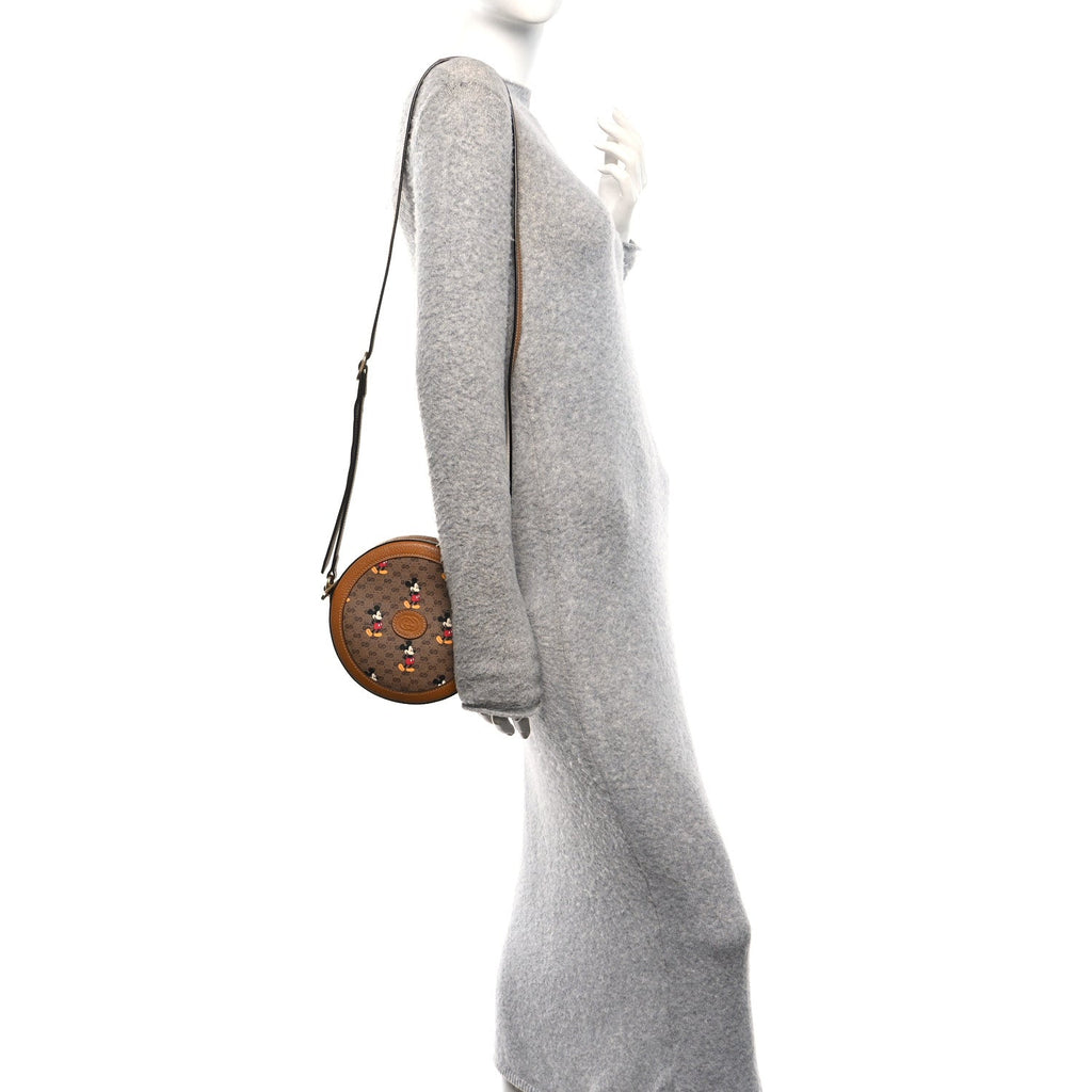 Gucci X DISNEY Mini Vintage GG Supreme Monogram Mickey Mouse Round Shoulder Bag Beige Vintage Sun Oil