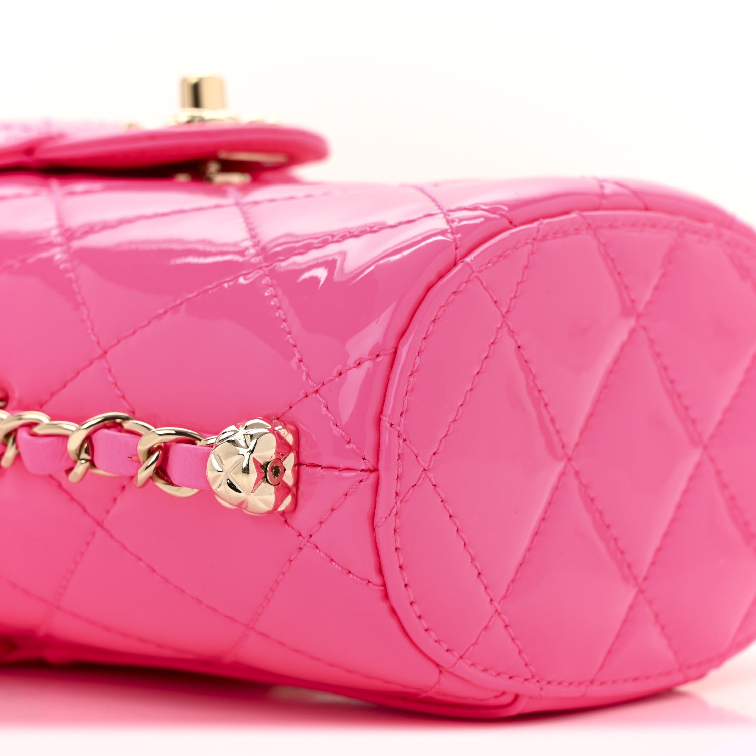 Chanel Patent Quilted CC Vani-Tea Case With Chain Neon Pink