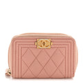 Caviar Quilted Boy Zip Around Coin Purse Wallet Light Pink