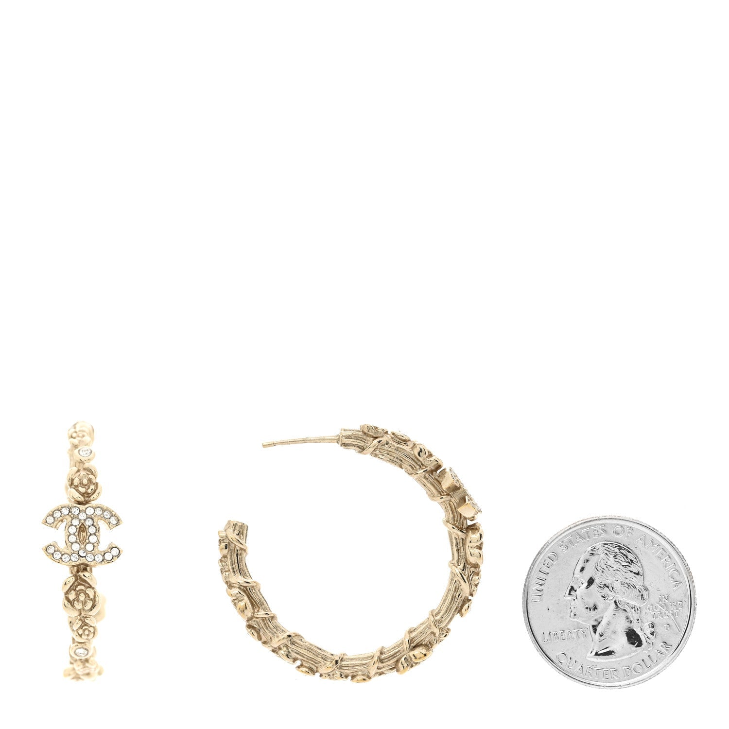 Crystal Camellia CC Hoop Earrings Gold