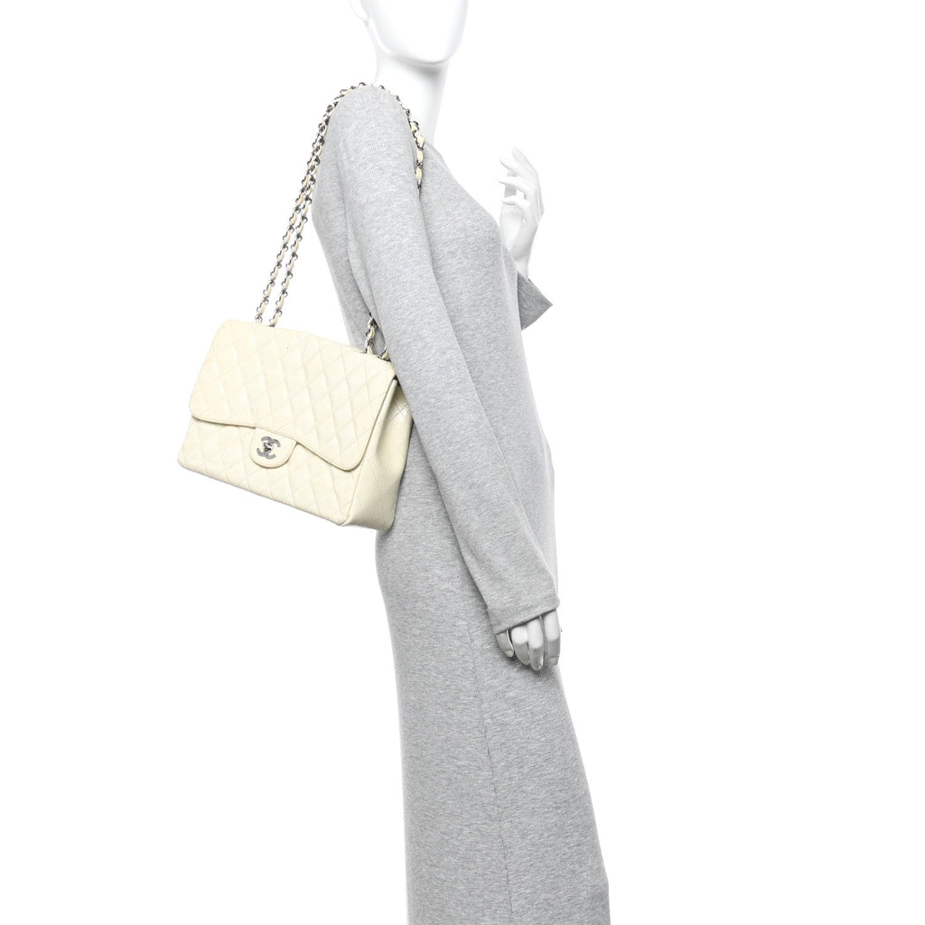 Chanel Distressed Patent Jumbo Single Flap White
