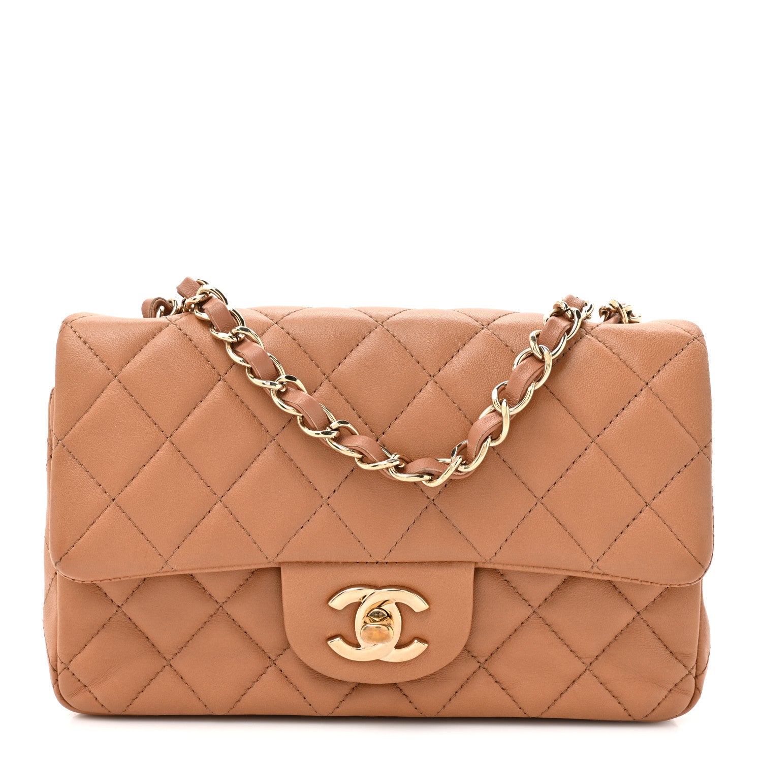 Chanel Lambskin Quilted Mini Rectangular Flap Brown