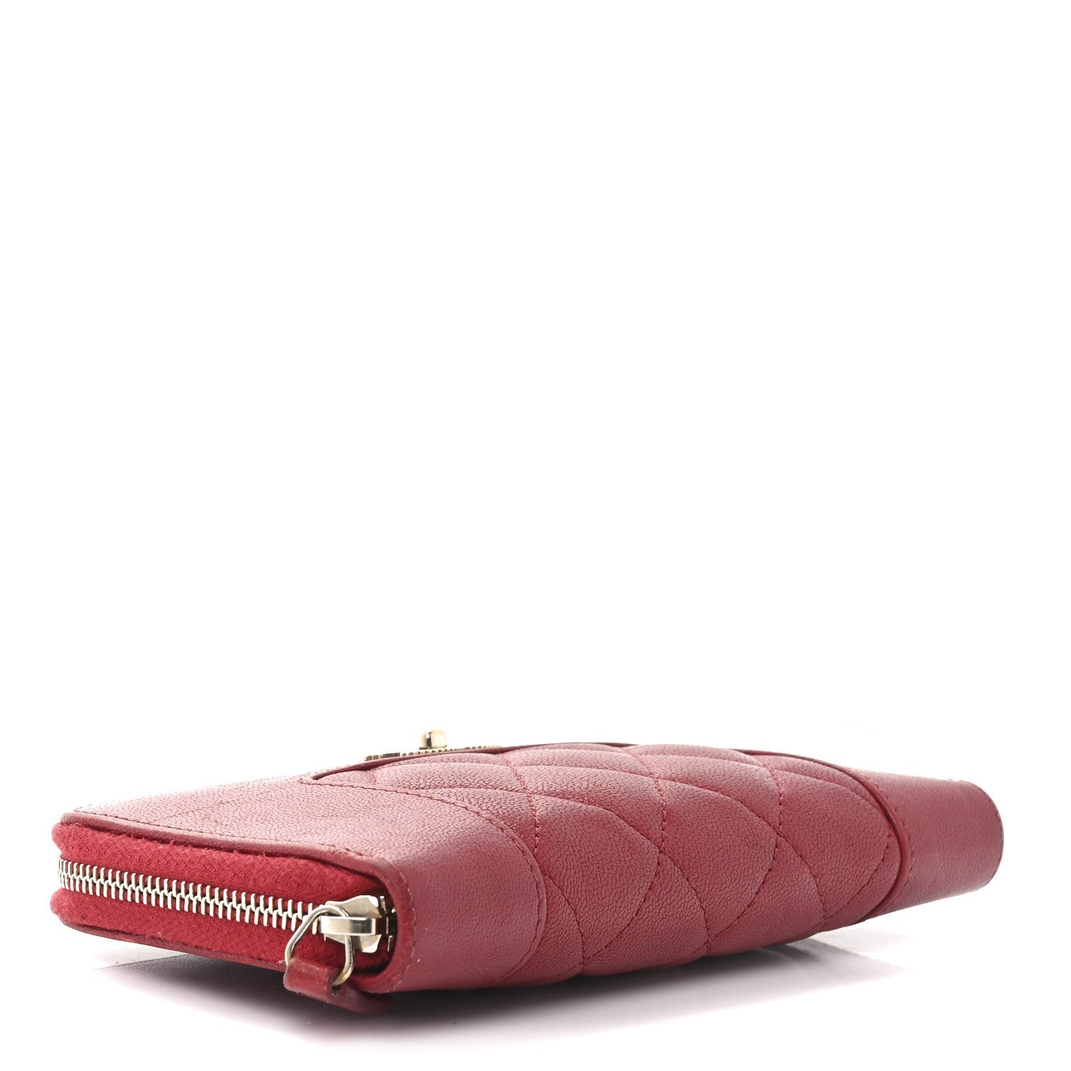 Chanel Sheepskin Quilted Medium Mademoiselle Vintage Zip Around Wallet Red