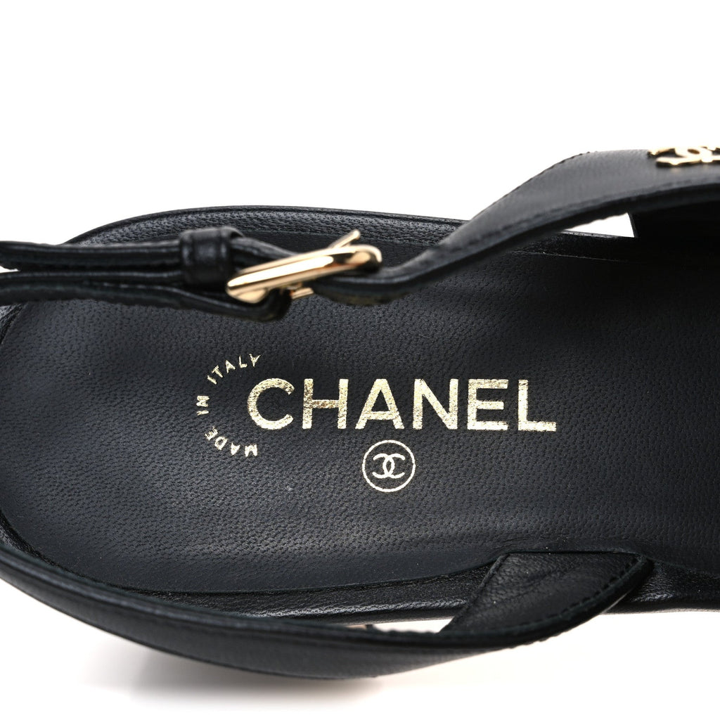 Lambskin Grosgrain Pearl Cap Toe CC Slingback Pumps 40.5 Black