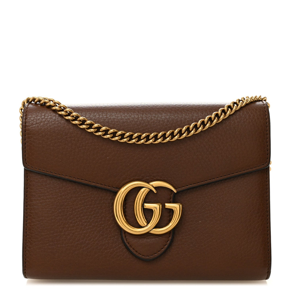 Gucci Cellarius Calfskin GG Marmont Chain Wallet Nut Brown