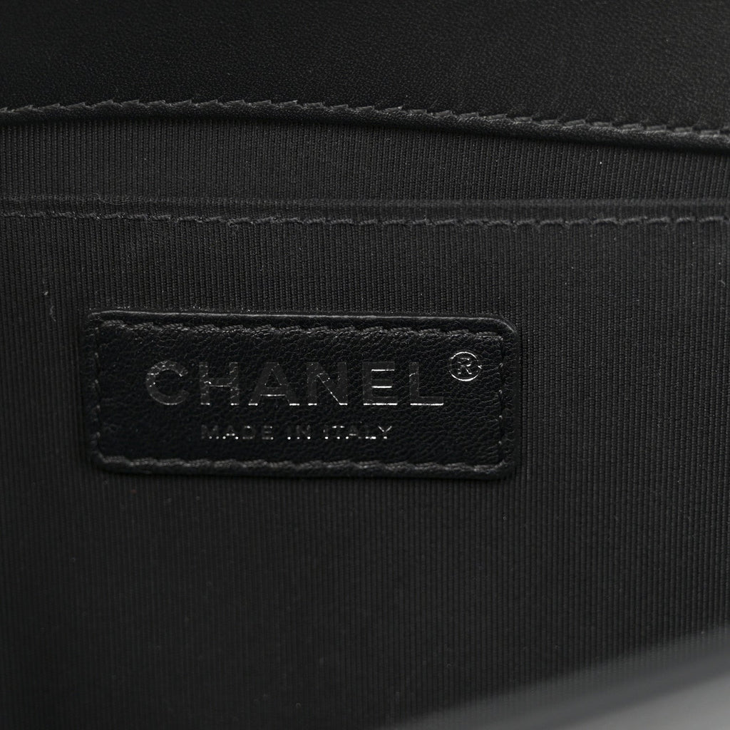 Chanel Calfskin Painted Chevron Embossed Medium Boy Flap Black