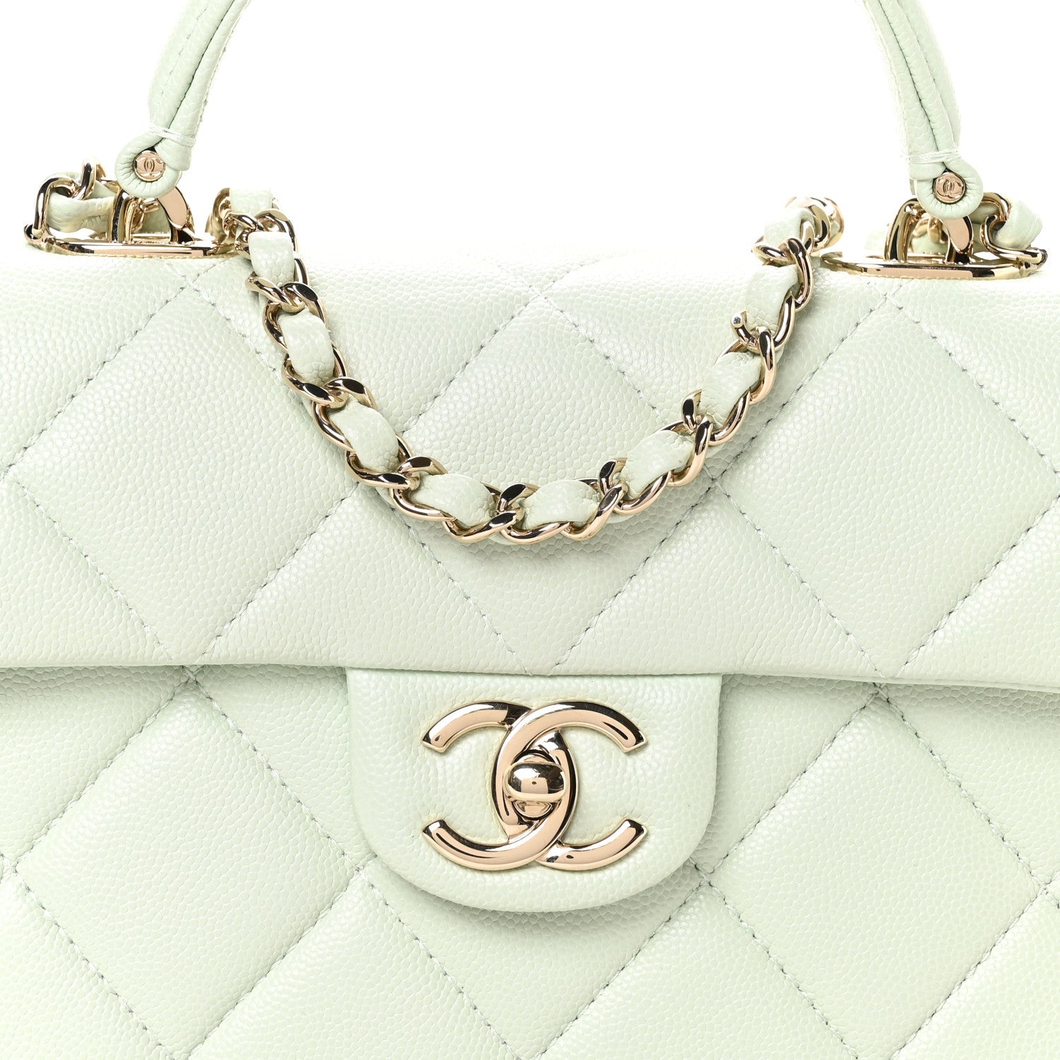 Chanel Caviar Quilted Retro Medium Twist Top Handle Clutch Light Green